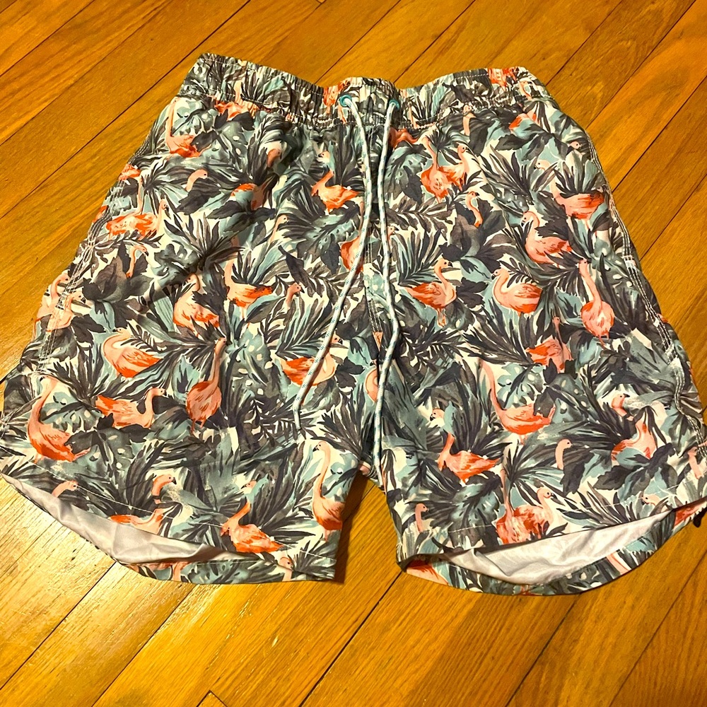 Flamingo swim trunks